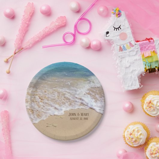 ヒトデ結婚ィッシュの記念日ビーチ ペーパープレート (パーティー)