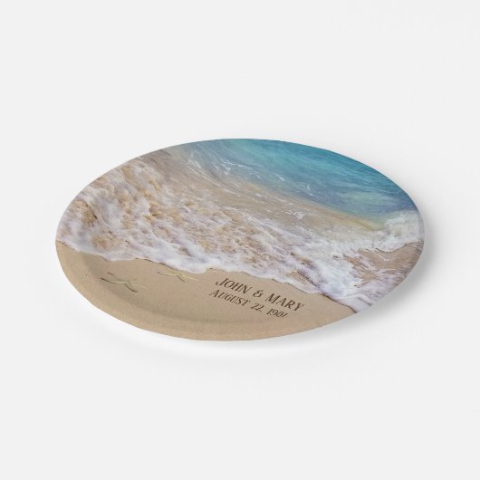 ヒトデ結婚ィッシュの記念日ビーチ ペーパープレート (アングル)
