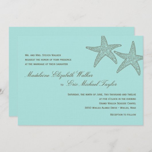 ヒトデ結婚式招待状-茶/青 招待状 (正面/裏面)