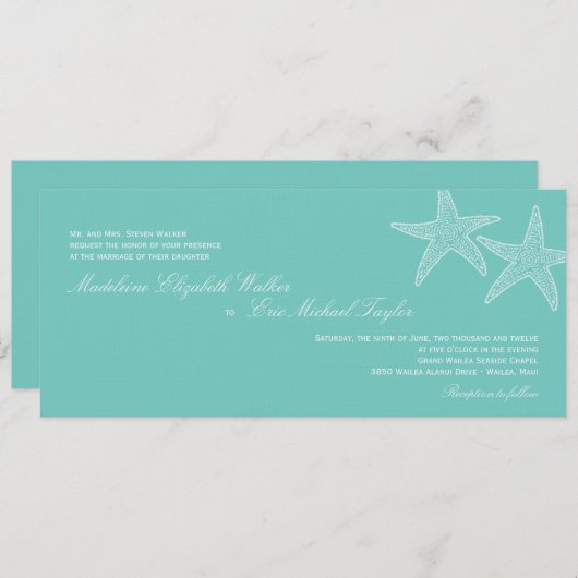 ヒトデ結婚式招待状-青 招待状 (正面/裏面)