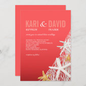 ヒトデ網ビーチ結婚式|サンゴ| 招待状 (正面/裏面)