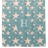 ヒトデ緑ダークシアンモノグラム シャワーカーテン (正面)