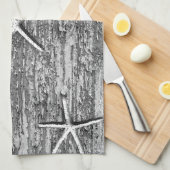 ヒトデ航海のィドリフトウッドグレー白水色 キッチンタオル (四つ折り)