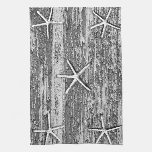 ヒトデ航海のィドリフトウッドグレー白水色 キッチンタオル (縦)