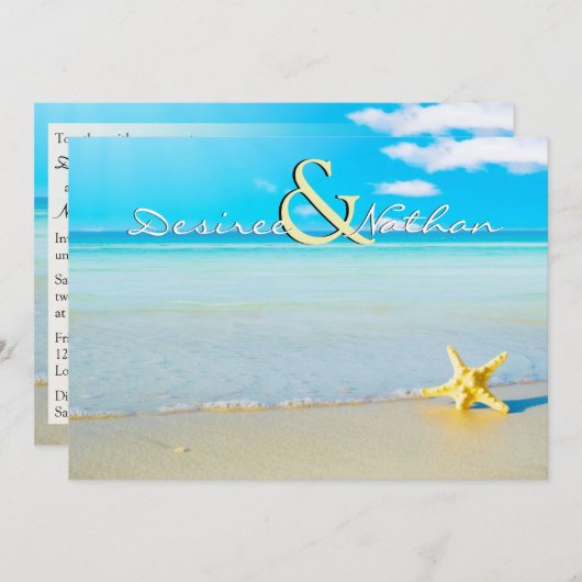 ヒトデ行き先ビーチ結婚式招待状 招待状 (正面/裏面)