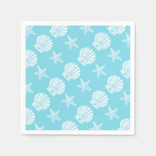 ヒトデ貝ビーチテーマブルー スタンダードカクテルナプキン (正面)