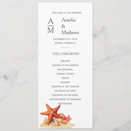ヒトデ貝ビーチ航海の結婚式招待状 メニュー (正面)
