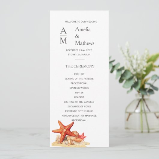 ヒトデ貝ビーチ航海の結婚式招待状 メニュー (スタンド正面)
