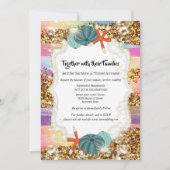 ヒトデ貝殻グリッター夕焼け行き 招待状 (正面)