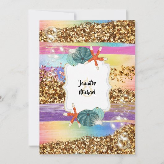 ヒトデ貝殻グリッター夕焼け行き 招待状 (裏面)