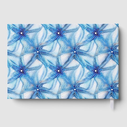 ヒトデ青い白色の水色ビーチ模様の箔 ゲストブック (裏面)