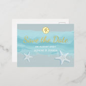 ヒトデ, アクア 水彩 ビーチ /セーブ・ザ・デート 箔招待状ポストカード (正面/裏面)