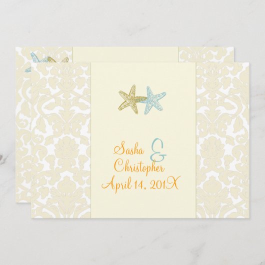 ヒトデ+ダマスク結婚式招待状 招待状 (正面/裏面)