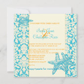 ヒトデ+ダマスク/アクア結婚式招待状 招待状 (裏面)