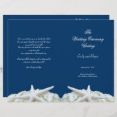 ヒトデ&フラワーネイビー結婚式 プログラムテンプレート (正面/裏面)