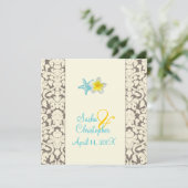 ヒトデ、プルメリア+ダマスク結婚式招待状 招待状 (スタンド正面)