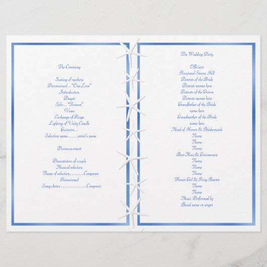 ヒトデ,夏の結婚式 プログラムテンプレート,折り畳み (裏面)