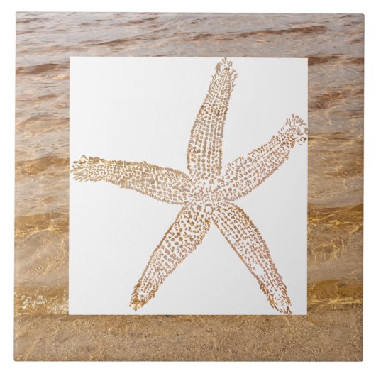 ヒトデ 海岸 砂浜 水 インテリア デコレーション ギフト タイル (正面)