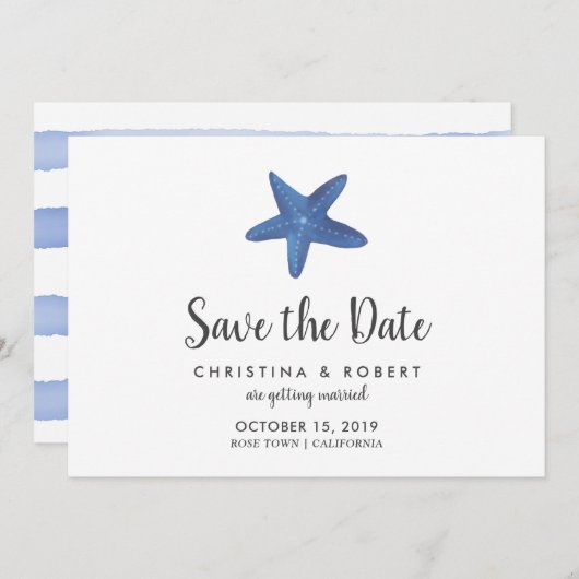 ヒトデ |海結婚式の日付の保存 招待状 (正面/裏面)
