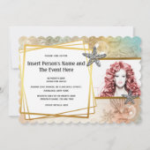 ヒトデ 貝殻 幾何学的な ゴールド フォト パーティー 招待状 (正面)