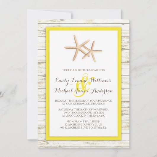 ヒトホワイトウォッシュウッドビーチ結婚式招待状 招待状 (正面)