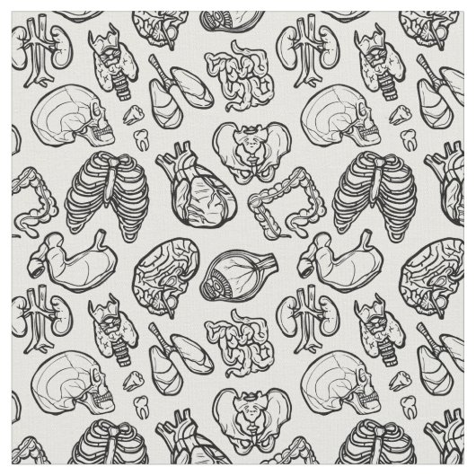 ヒト解剖学風変わり科学バイオスカルハロウィーン ファブリック (クローズアップ)