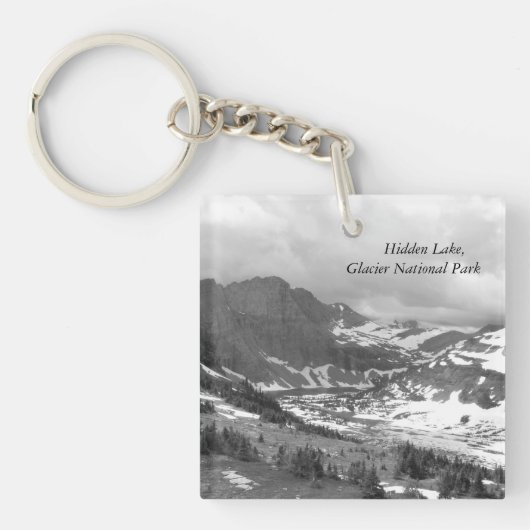 ヒドゥンレイクグレイシャーナショナルパーク白黒 キーホルダー (正面)