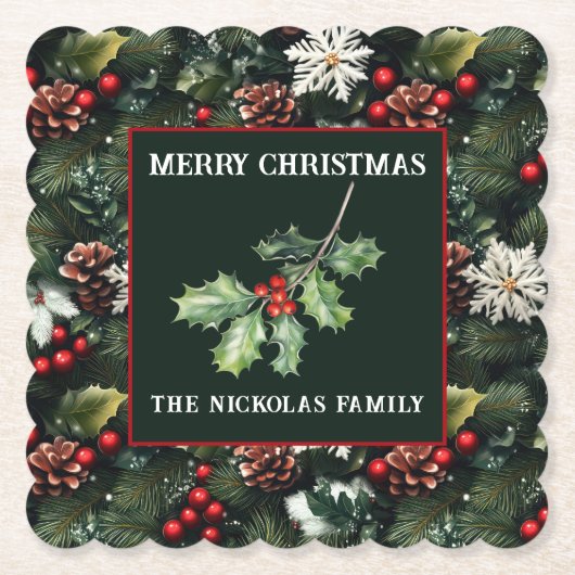 ヒノキとヒイラギのクリスマスパーティー ペーパーコースター (正面)
