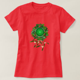 ヒノキのリースと五芒星、ヤドリギ Tシャツ