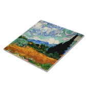 ヒノキの木とホエットフィールドのヴァンゴッホ絵画 タイル (側面)