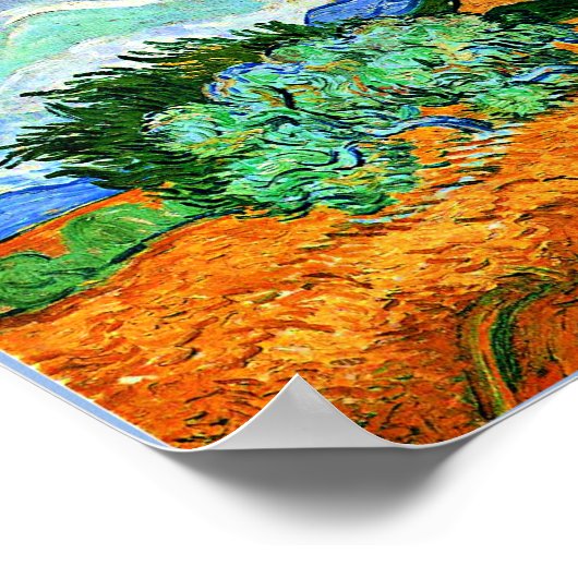 ヒノキの木とホエットフィールドのヴァンゴッホ絵画 ポスター (角)