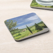 ヒノキの間を曲がる田舎道 コースター (左側)