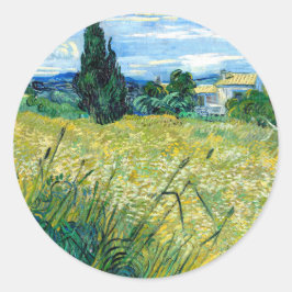 ヒノキ付き緑の小麦畑（1889年）ヴァンゴッホアート ラウンドシール