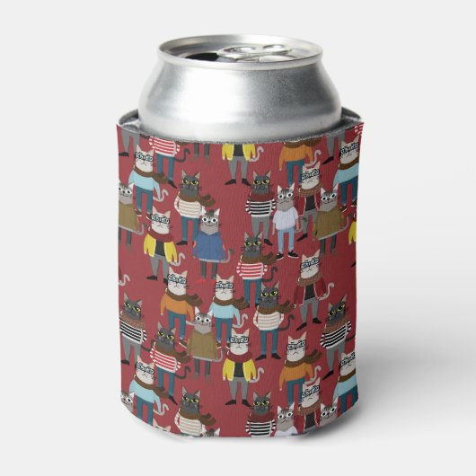 ヒバカッコいいネコ柄 缶クーラー (缶正面)