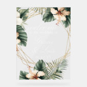 ヒビスカスモンステラ植物性花模様金ゴールド アクリルサイン (正面)