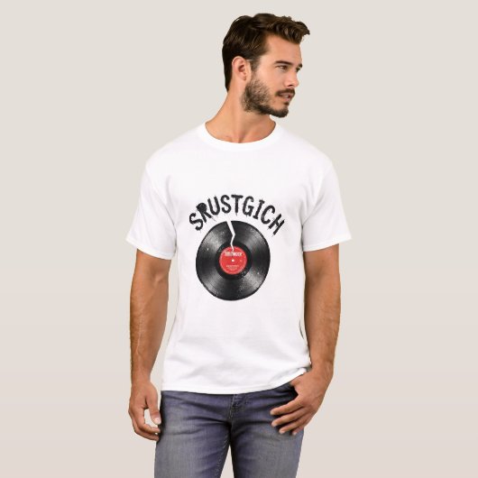 ヒビ割れたレトロLPレコードディスク パンクロック Tシャツ (正面フル)