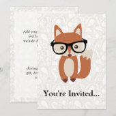 ヒプスターの赤ちゃんキツネ メガネ付き 招待状 (正面/裏面)