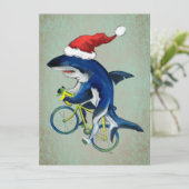ヒプスターサメがクリスマス帽子をかぶって自転車に乗る シーズンカード (スタンド正面)