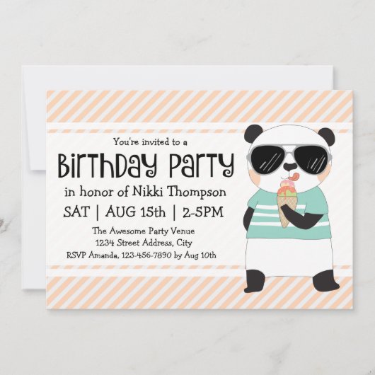 ヒプスター パンダ ガールの誕生日パーティー 招待状 (正面)