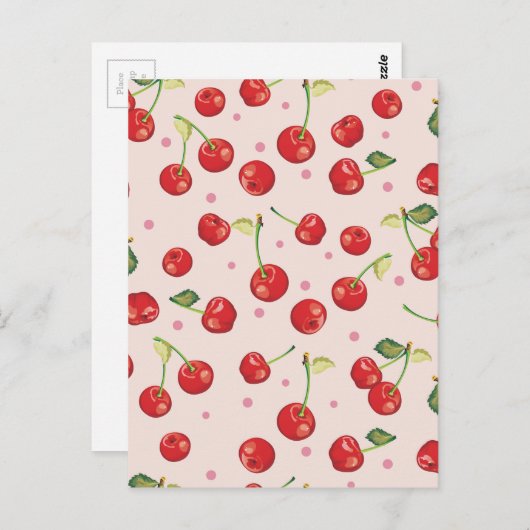 ヒプスター,レトロ,チェリー,パターン,赤,ピンク,淡い,かわいい, ポストカード (正面/裏面)