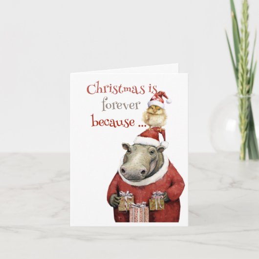 ヒポとチキンの折りたたみ式ホリデーカード シーズンカード (正面)