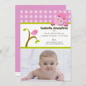 ヒポとバーディー ベイビー 誕生発表（ピンク） 案内状 (正面/裏面)