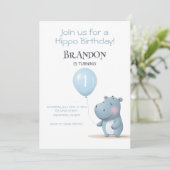 ヒポの誕生日 ソフトブルー シンプルな招待状 招待状 (スタンド正面)