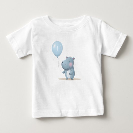 ヒポの誕生日 ソフトブルー ベビーTシャツ (正面)