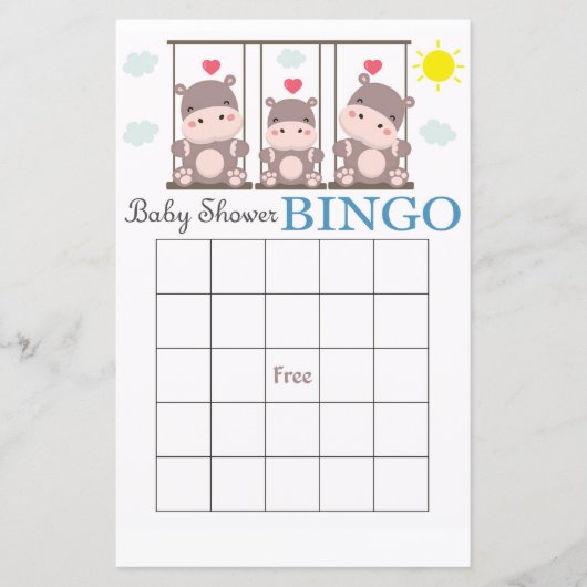 ヒポの赤ちゃんシャワー ビンゴカード (正面)