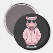 ヒポタマス着用フード付きスウェットシャツおもしろいクール動物ポップ・アートの マグネット (正面/裏面)