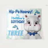 ヒポブルー魚の少年誕生日バックドロップ タペストリー (正面(横))
