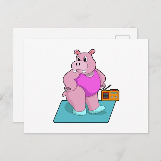 ヒポポタマスがフィットネスでラジオを聴く.PNG ポストカード (正面/裏面)