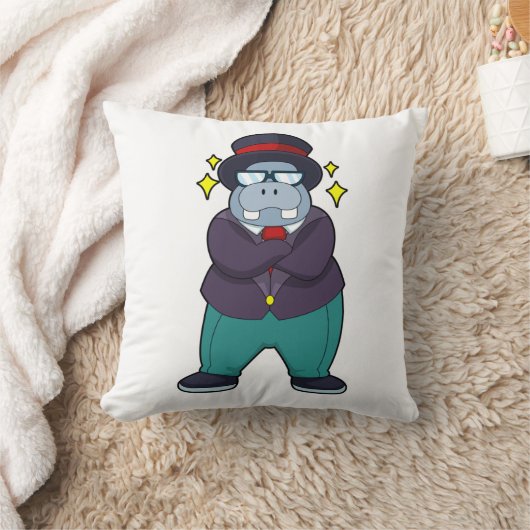 ヒポポタマスが新郎に扮してスーツを着用.PNG クッション (ブランケット)