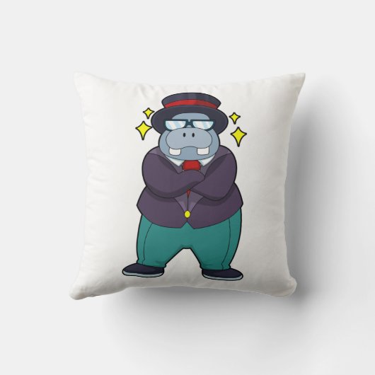 ヒポポタマスが新郎に扮してスーツを着用.PNG クッション (裏面)